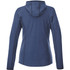 A women's Kaiser Knit Jacket in navy blue, featuring a hood and long sleeves, with a logo on the back.