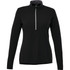 A black women's half-zip jacket with long sleeves, featuring a zippered collar and a branding logo.