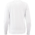 A white women's fleece crew jumper with a simple design and a logo on the back.