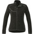 A women's black knit jacket featuring a zip front and grey accents, with two side pockets and a logo.