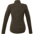 A green knit jacket for women with a fitted design and a high collar. It features long sleeves and has a logo.