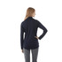 A navy knitted jumper with a half zip design, featuring a collar and long sleeves.