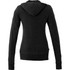A women's full zip hoody in dark grey with a hood and long sleeves, featuring a logo.