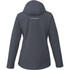 A women's fleece-lined jacket in dark grey with a hood and a branded logo on the back.