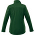 A women's softshell jacket in a dark green colour, featuring a high collar and a fitted design.