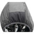 A black packable insulated jacket featuring a hood, with an inner lining visible. It has a logo on the exterior.