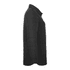 A black insulated shacket for women, featuring a collared neckline and a side view design. It has a logo detail.