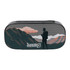 A black Bluetooth speaker featuring a graphic of a silhouette against a mountain landscape. It has a logo on the front.