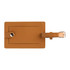 A brown bio leather luggage tag with a strap and a circular hole for attachment. It features a smooth, glossy finish.