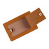 A tan-coloured bio leather luggage tag with a snap closure and an open fold revealing a blank interior.