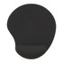 A black gel mouse pad with a built-in wrist rest, featuring a smooth surface and contoured shape.
