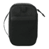 A black toiletries bag with a mesh front pocket and a zipper closure. It features a handle for easy carrying.