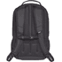 A black laptop backpack with padded straps and a sturdy design. It has a logo and features a mesh panel for ventilation.