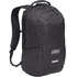 A black laptop backpack featuring padded shoulder straps and a zippered main compartment. It has a logo on the front.