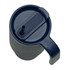 A drink bottle in navy blue with a handle and a removable straw, featuring a logo.