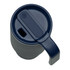 A drink bottle in navy blue with a handle and a lid featuring a spout opening and a button.