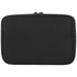 A black recycled organiser pouch with a zip closure and a simple, sleek design. It has a branding logo.