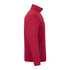 A red men's softshell jacket with a high collar and zippered pockets, featuring branding on the fabric.