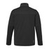 A black men's eco waterproof softshell jacket with a high collar and a back seam design, featuring a logo.