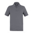 A grey men's polo shirt featuring a classic collar and a logo on the chest.