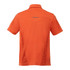 An orange short sleeve performance polo shirt featuring a logo and a sporty design.
