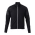 A black full zip performance jacket with thumbholes, featuring textured detailing and a logo.