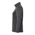 A black women's softshell jacket with a high collar and zippered pockets, featuring a logo.
