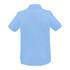 A light blue women's polo shirt with a collar, featuring a logo on the back.