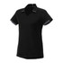 A black women's short sleeve polo shirt with contrast trim and a logo. Suitable for performance wear.