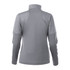 A grey women's full zip performance jacket with thumb holes, featuring a textured back design and a collar.