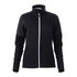 A black full zip performance jacket with thumb holes and a logo, featuring a fitted design and textured panels.