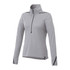 A grey women's half zip jumper with long sleeves and a high collar, featuring a small logo.