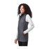A lightweight, packable insulated puffer vest in dark grey, featuring a sleek design and a logo on the chest.