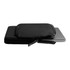 A black laptop caddy with a sleek design, featuring a zip closure and a smooth surface.