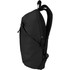 A black recycled anti-theft backpack with a sleek design and padded straps, featuring zippered compartments.