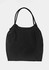 A black nylon tote bag with two shoulder straps and a simple design. It has a logo on the front.
