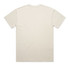 A beige oversized tee with a plain back and a branding logo at the neck.