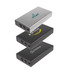 Three power banks stacked in a stack, featuring silver and black colors, each displaying a different logo.