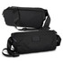 A black sling bag featuring an adjustable strap and a sleek design, with a logo on the side.