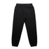 Black track pants featuring an elastic waistband and a single back pocket. Includes a logo on the waistband.
