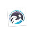 A square temporary tattoo featuring a glittery design of a whale with hues of black, purple, and blue, including a logo.