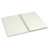 A medium spiral-bound notebook with plain white pages and a yellow spine. It features a branded logo on the cover.