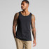 A black singlet featuring a relaxed fit, displayed on a model with tattoos, against a neutral background.