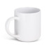 A white stackable coffee mug with a rounded design and a handle, featuring a smooth finish.