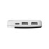 A white power bank featuring a USB-C port and two USB-A ports. It has a smooth, rounded design.