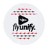 A circular ceramic coaster featuring a white background with red and black airplane silhouettes and a logo.