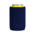 A navy blue stubby holder encasing a can, featuring a logo on the front.
