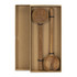 Two wooden salad servers, one rounded and one forked, displayed in a rectangular box. The wood has a natural finish.