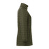 A lightweight packable insulated puffer jacket in olive green, featuring a high collar and zippered pockets.