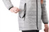 A lightweight, packable insulated puffer jacket in light grey, featuring zipped pockets and a logo.
